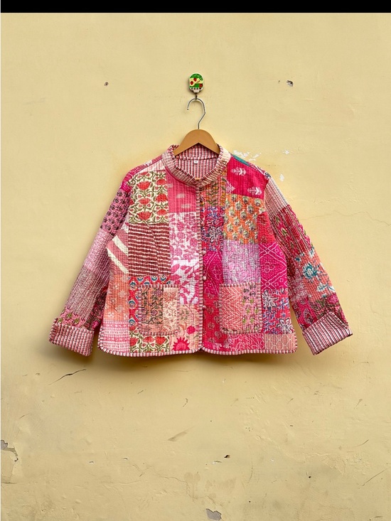 Jackets & Blazers - Patchwork Pink Kantha Jacket